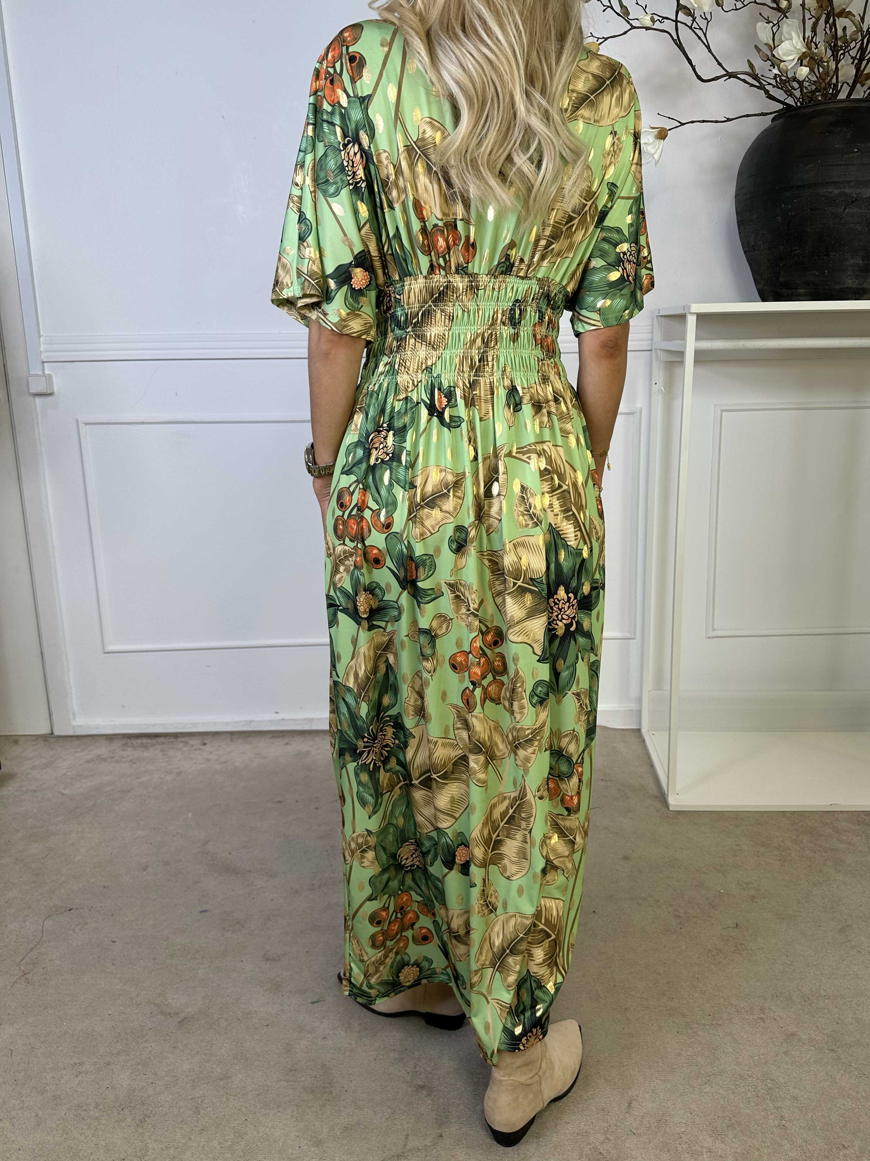 Pams Berry - Lang elastisk kjole med smock i livet